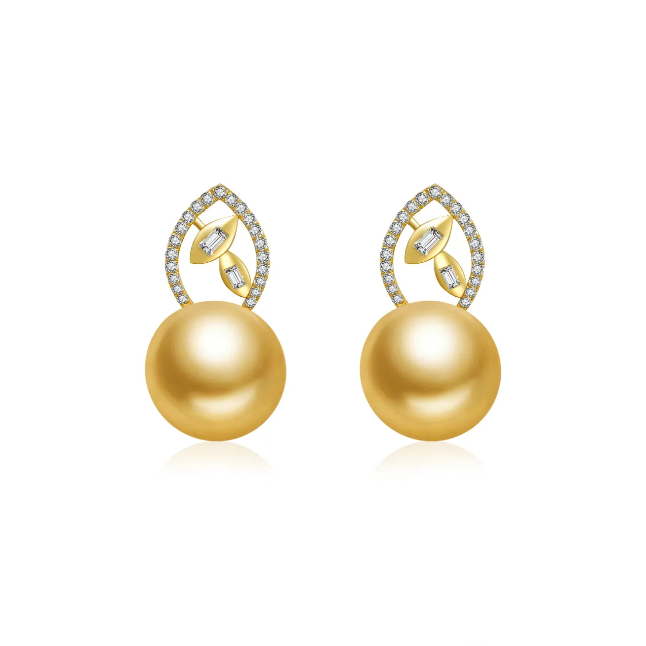 18K Solid Gold? South Sea Golden Pearl Stud Earrings KE00127