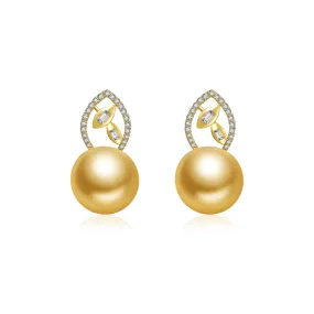 18K Solid Gold? South Sea Golden Pearl Stud Earrings KE00127