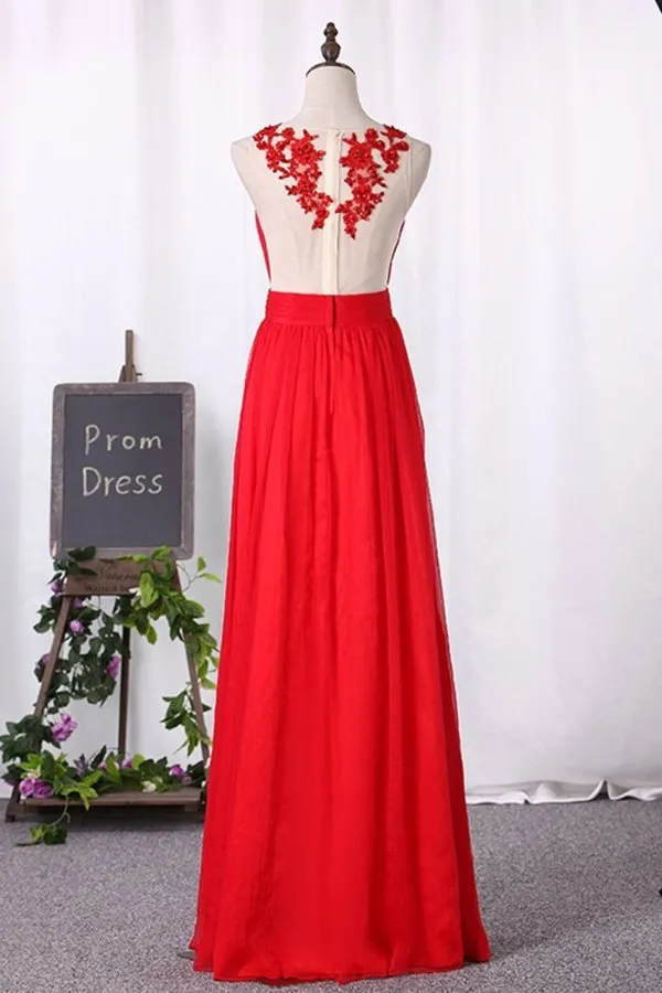 2024 Prom Dresses A Line Scoop Chiffon With Ruffles PM4A7FDY