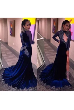 2024 Prom Dresses Mermaid High Neck Long Sleeves Velvet PYTRNLCJ