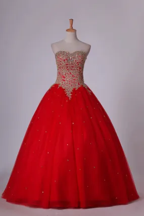 2024 Sweetheart Quinceanera Dresses Ball Gown Tulle With Beads & Applique Floor PC4T2216