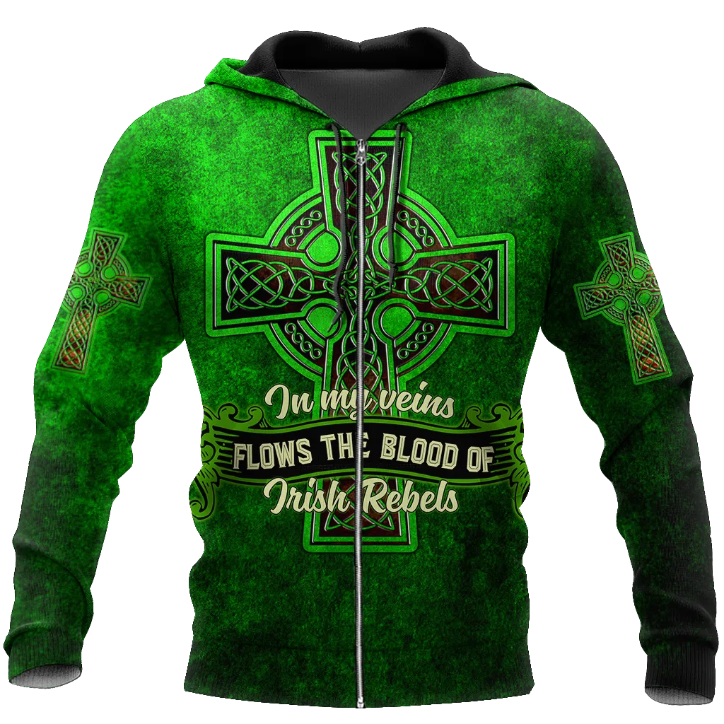 3D All Over Print Saint Patrick's Day Shirt, In My Veins Flows The Blood Of Irish Rebels, St. Patrick's Day Shirt