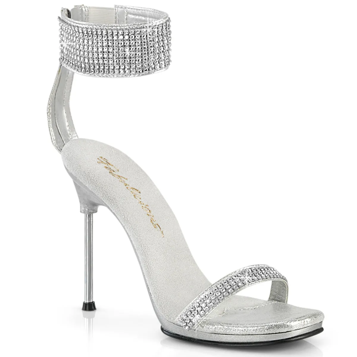 4 Inch Heel CHIC-40 Silver Rhinestone