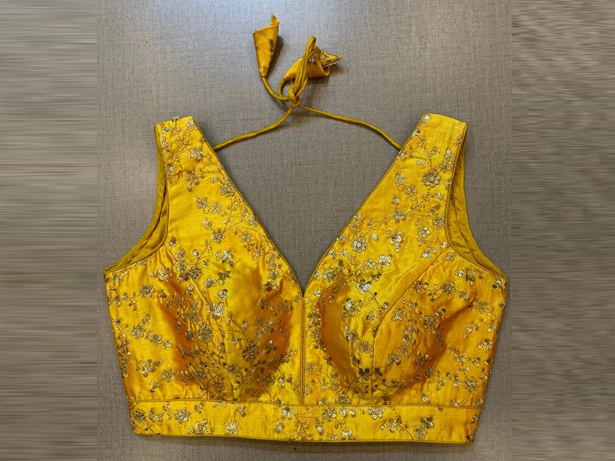 50V464-RO Yellow Sleeveless Blouse With Sequin Embroidery