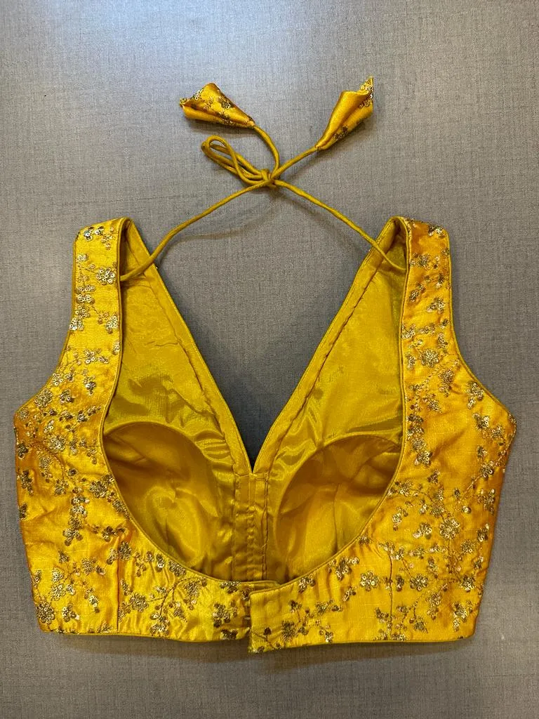 50V464-RO Yellow Sleeveless Blouse With Sequin Embroidery