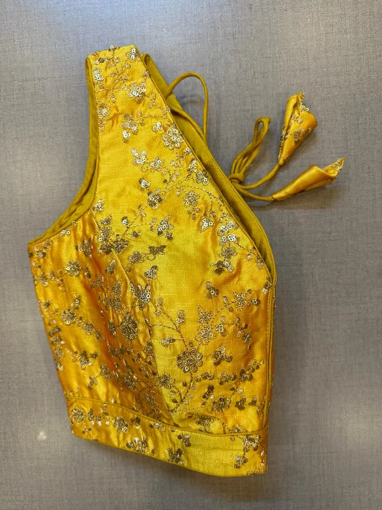 50V464-RO Yellow Sleeveless Blouse With Sequin Embroidery