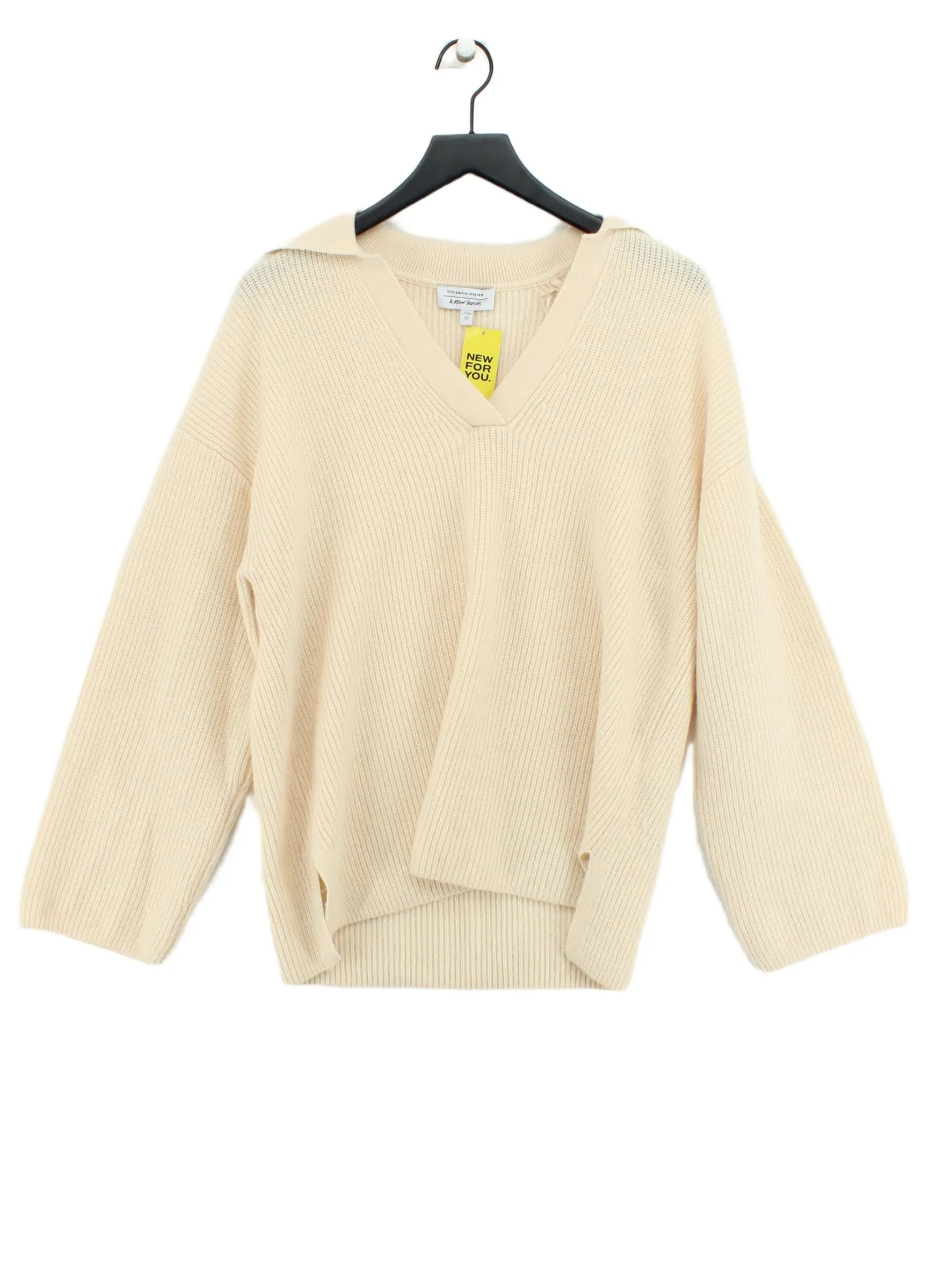 & Other Stories Men's Jumper S Cream 100% Wool