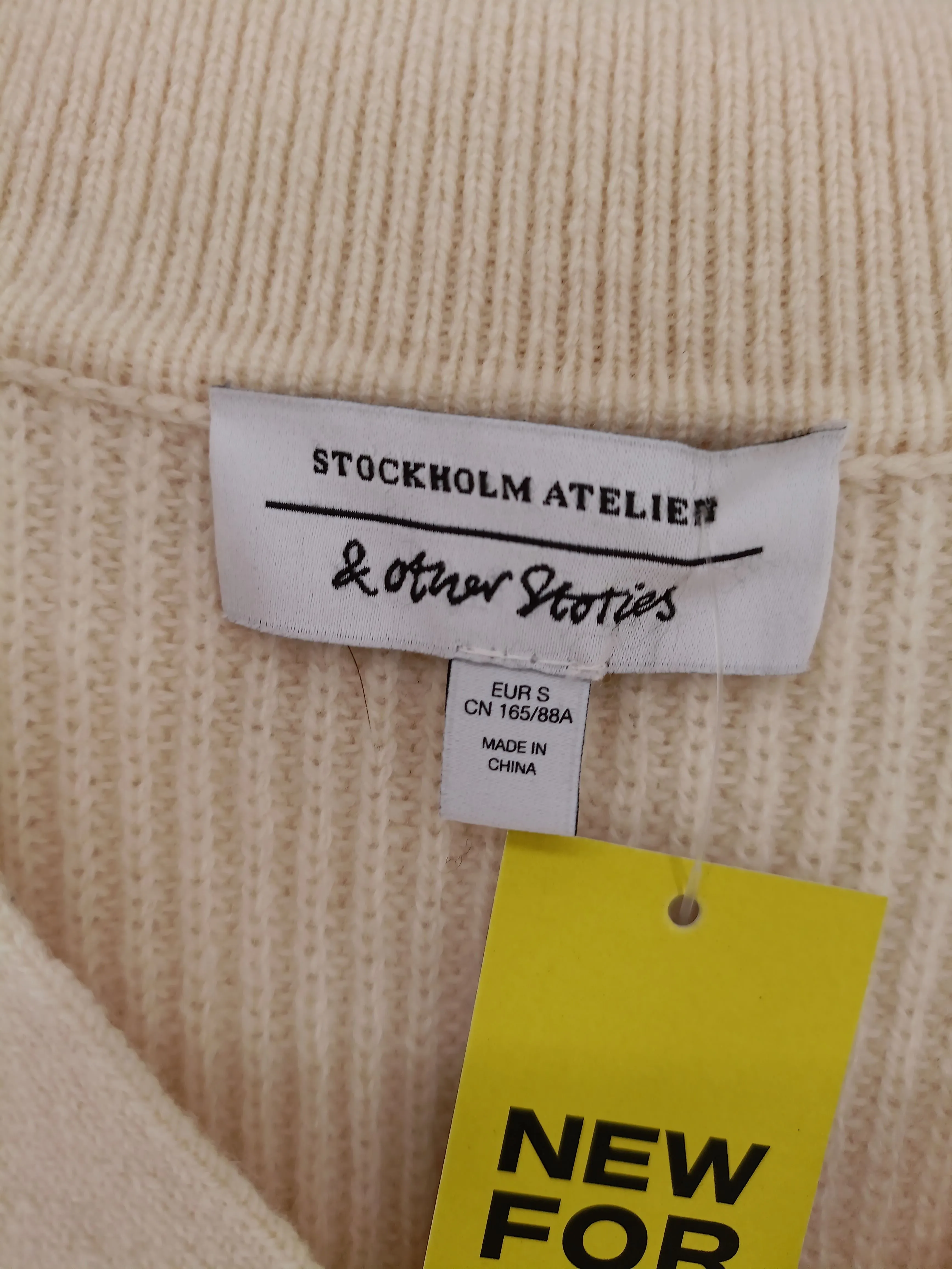 & Other Stories Men's Jumper S Cream 100% Wool