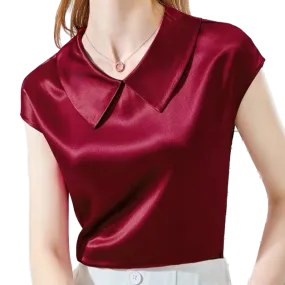 Années 40 Blouse Satin Manches Courtes Col Claudine