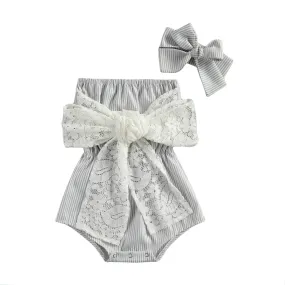 AYLA Lace Bowtie Romper with Headband