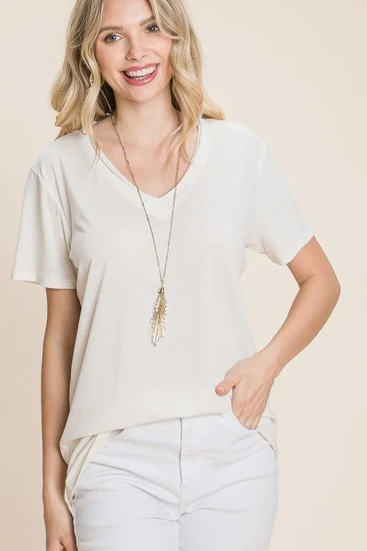 Beige Basic V-Neck