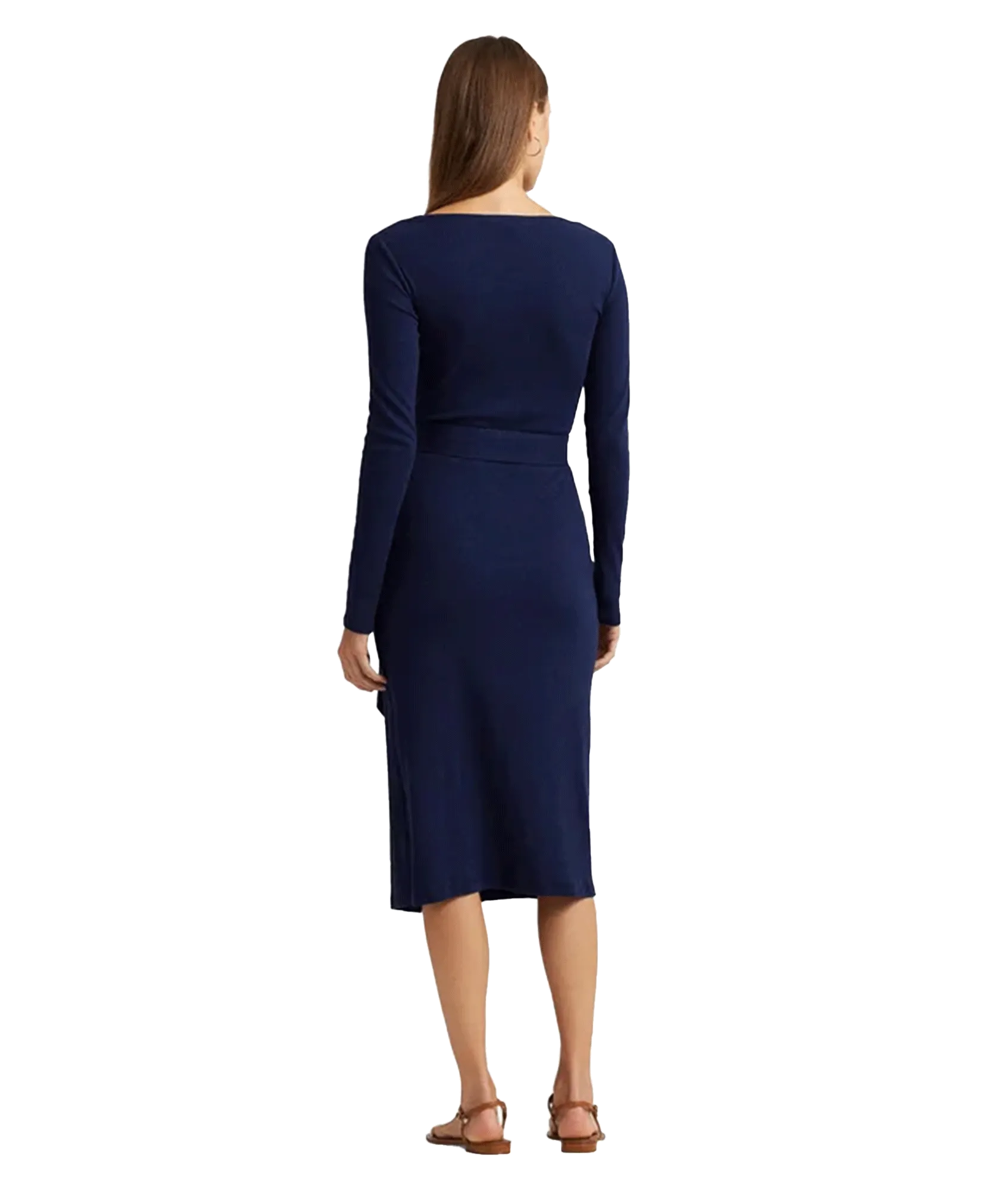 Belted Navy Rib-Knit Dress - Navy