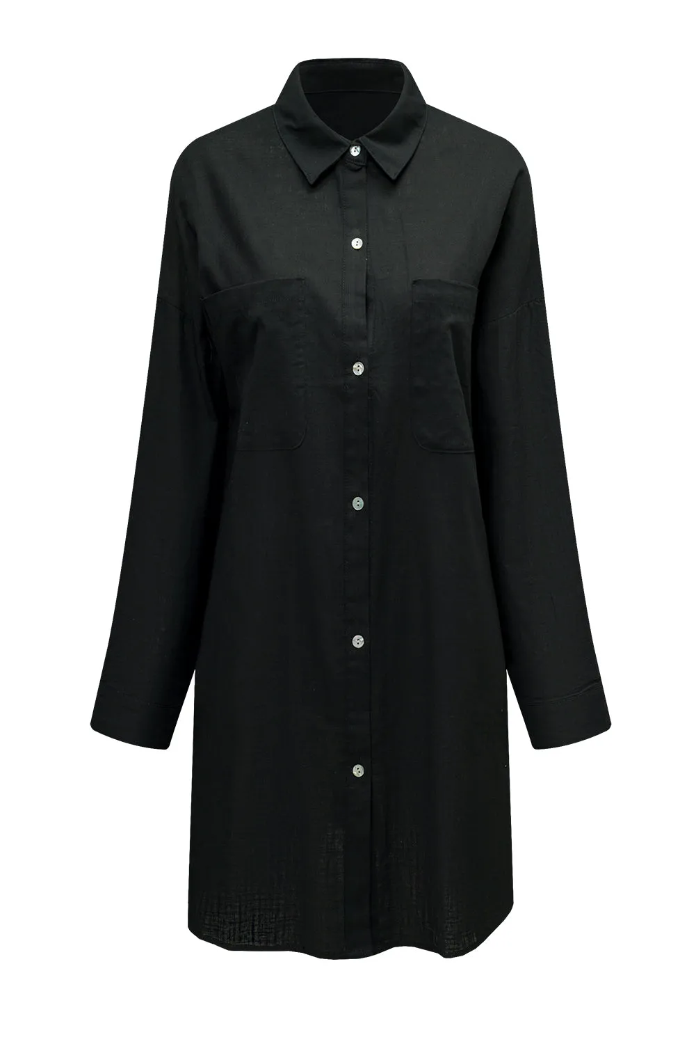 Black Lightweight Shirt Style Beach Cover Up