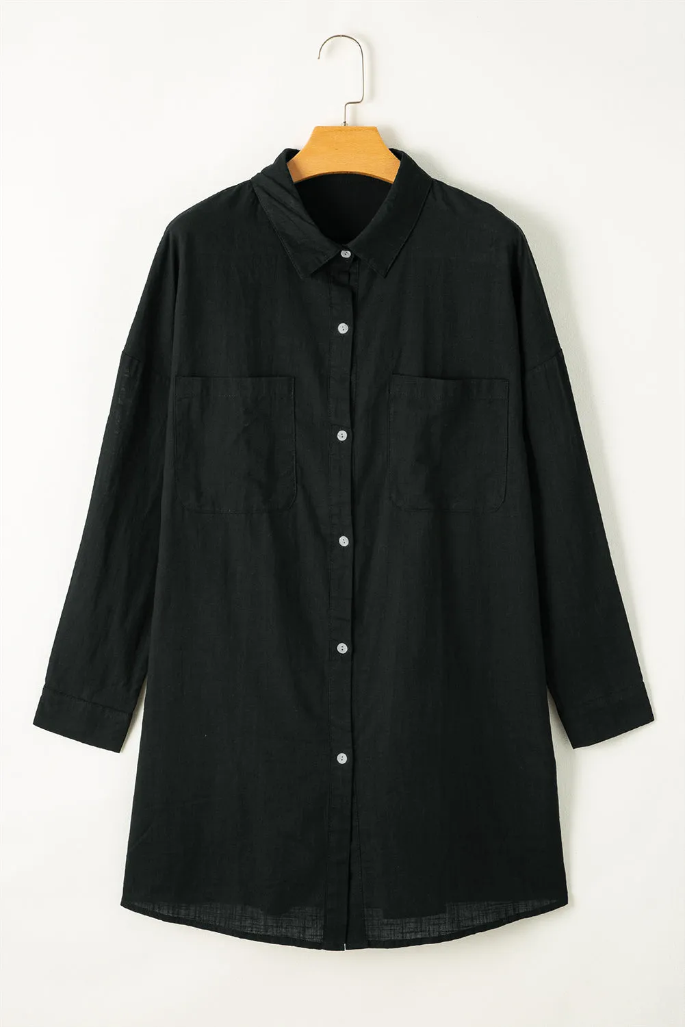 Black Lightweight Shirt Style Beach Cover Up