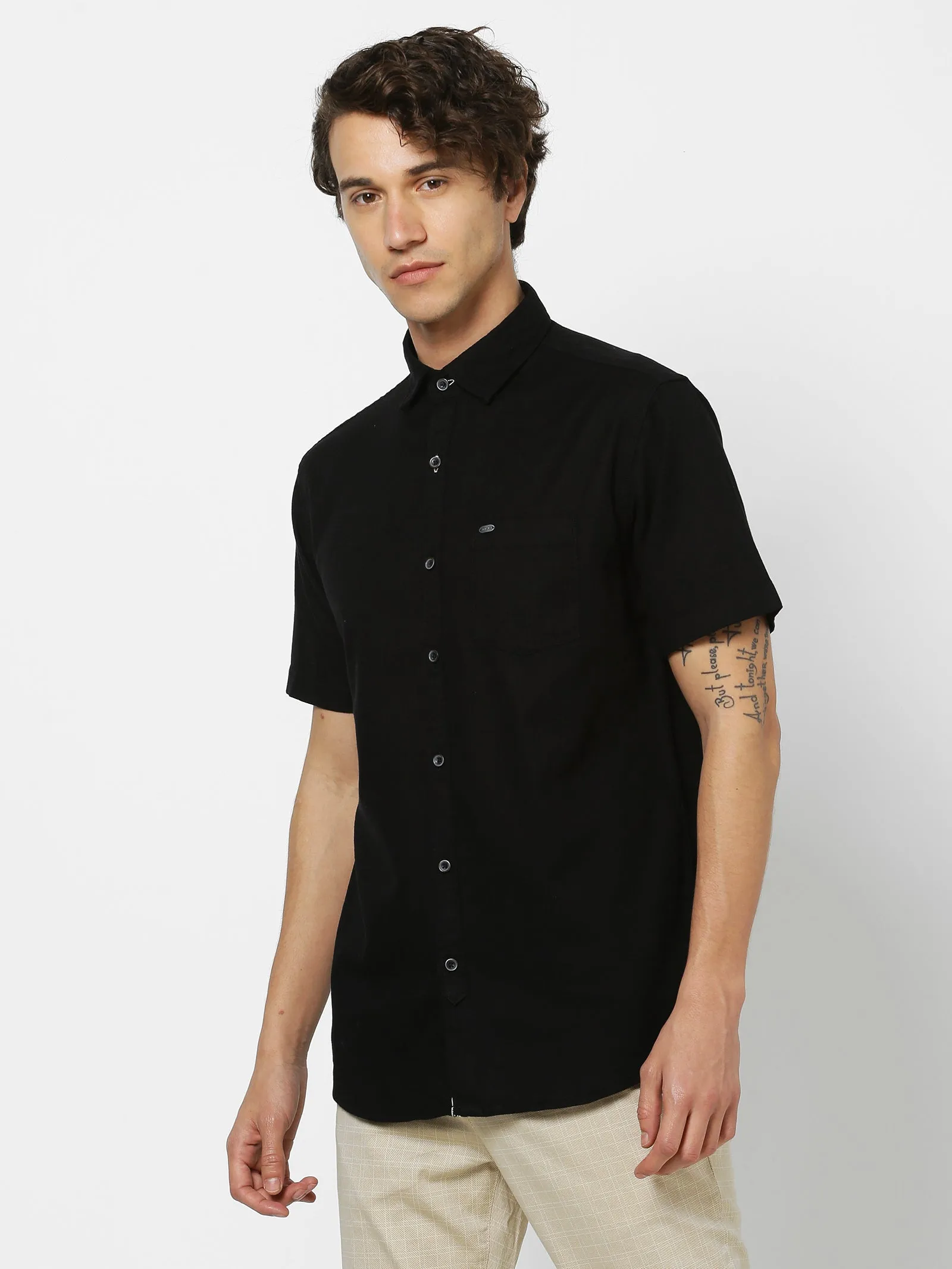 Black Solid Casual Shirt