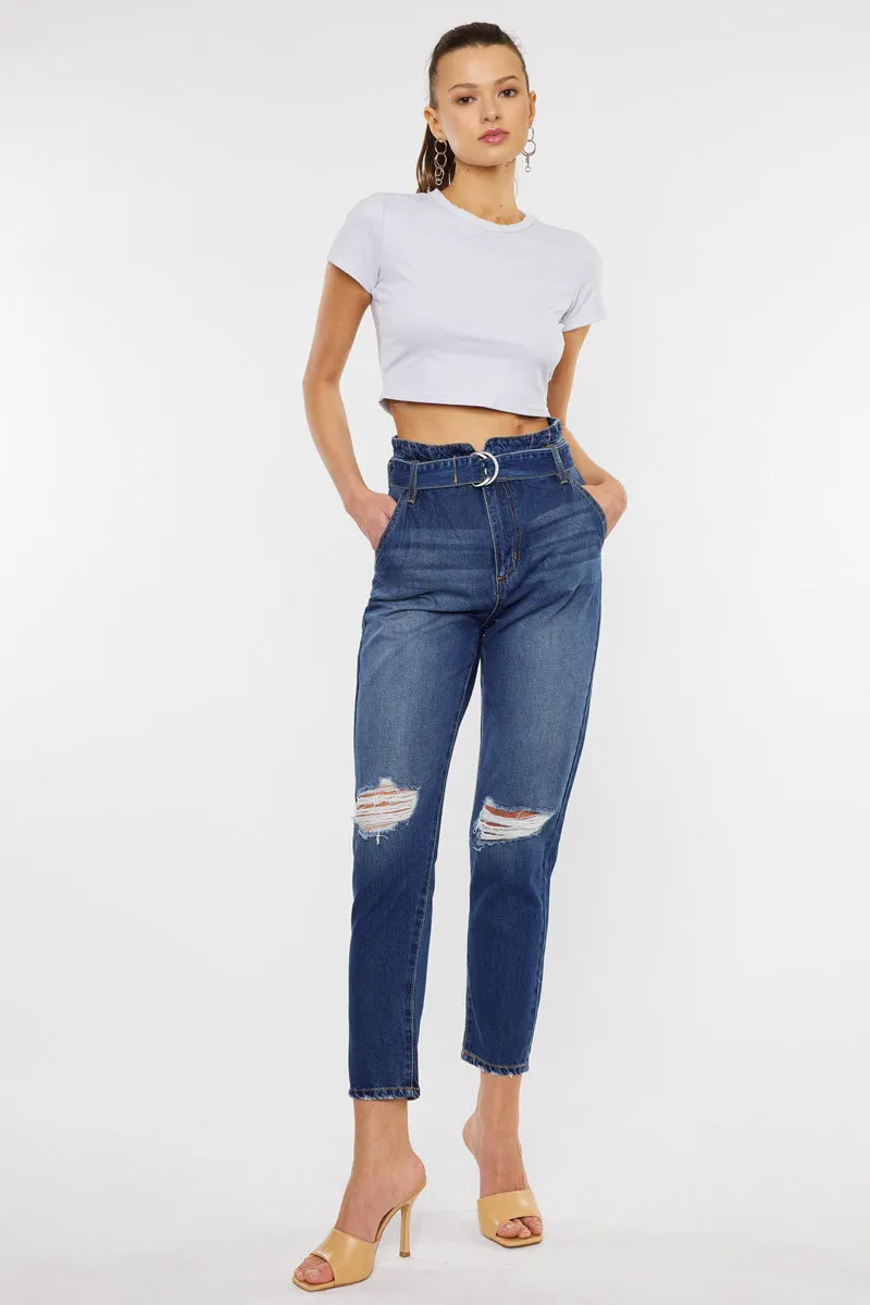 Blossom Ultra High Rise Belted Mom Jeans