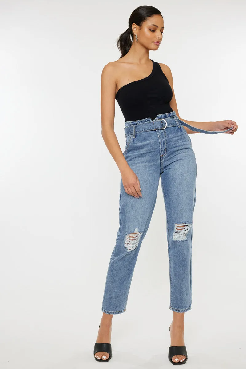 Blossom Ultra High Rise Belted Mom Jeans