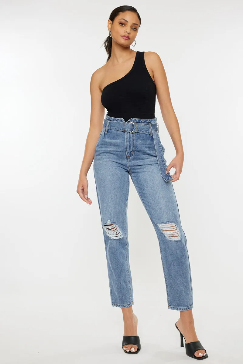 Blossom Ultra High Rise Belted Mom Jeans