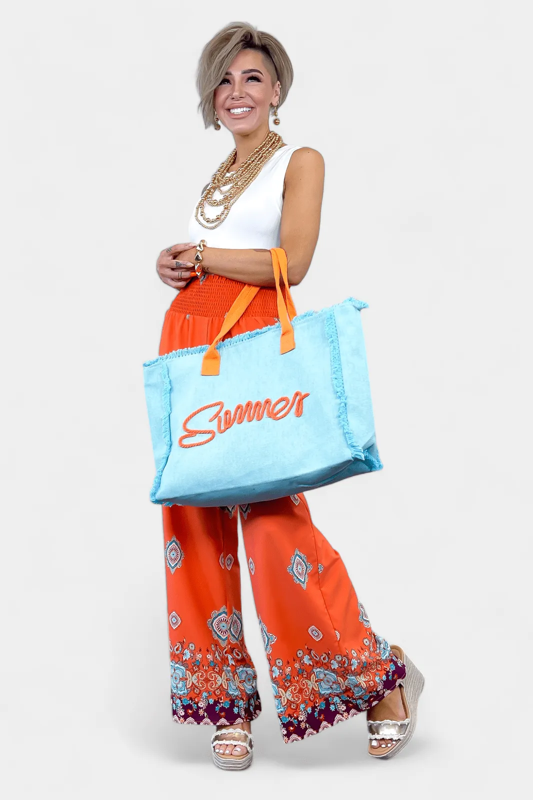 Blue Summer Fringe Canvas Bag