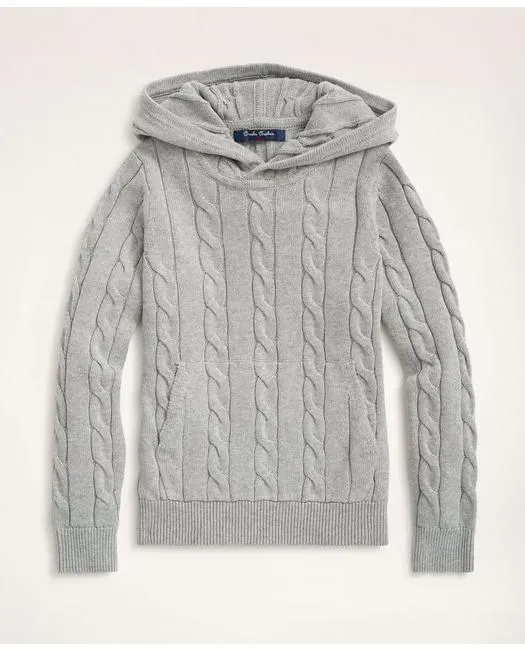 Brooks Brothers Boys Cotton Cable-Knit Hoodie Sweater Light Grey Heather