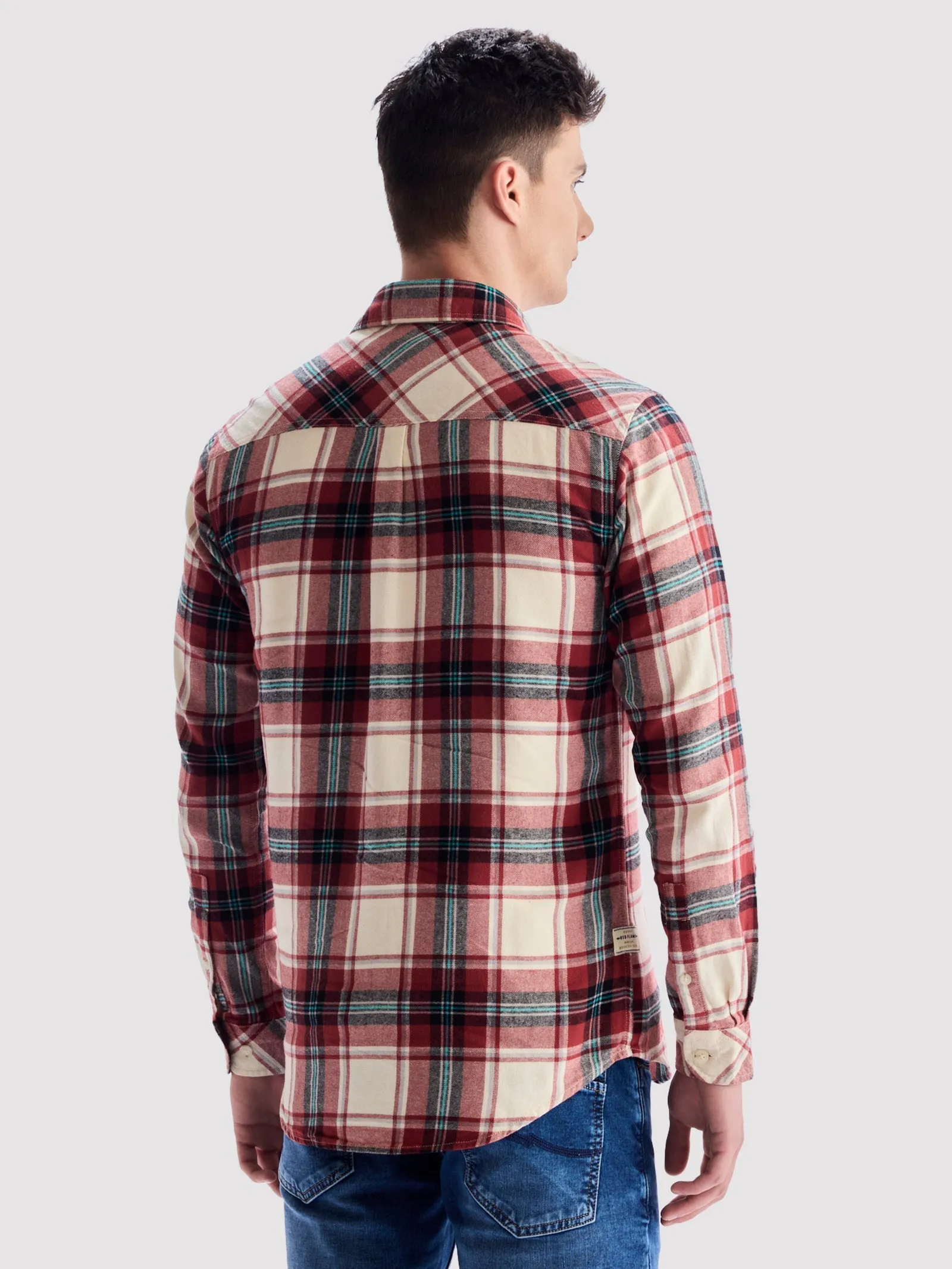 Brown Brushed Cotton Checked Shirt