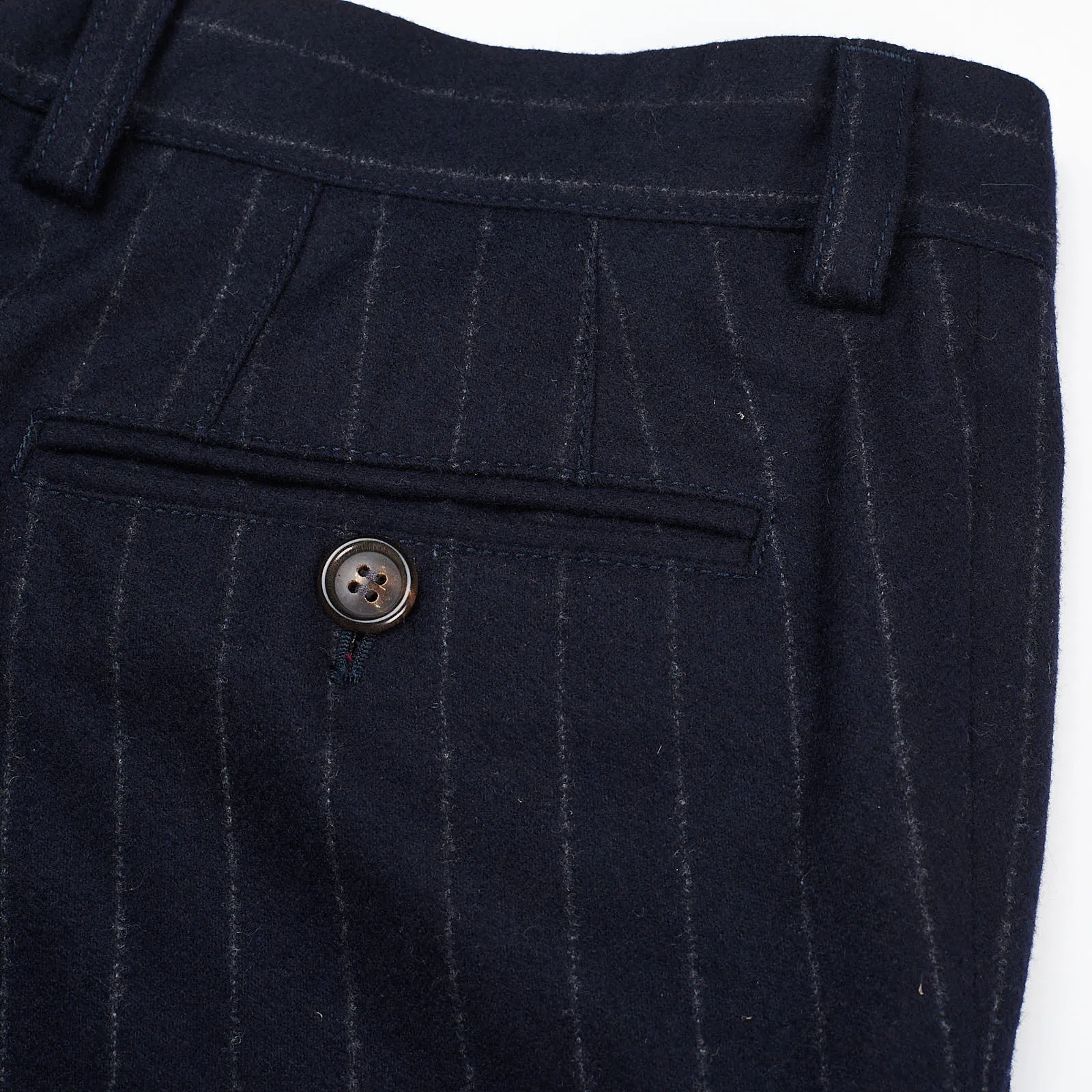 BRUNELLO CUCINELLI Navy Blue Chalk Striped Pleated Flannel Wool Pants EU 50 US 34