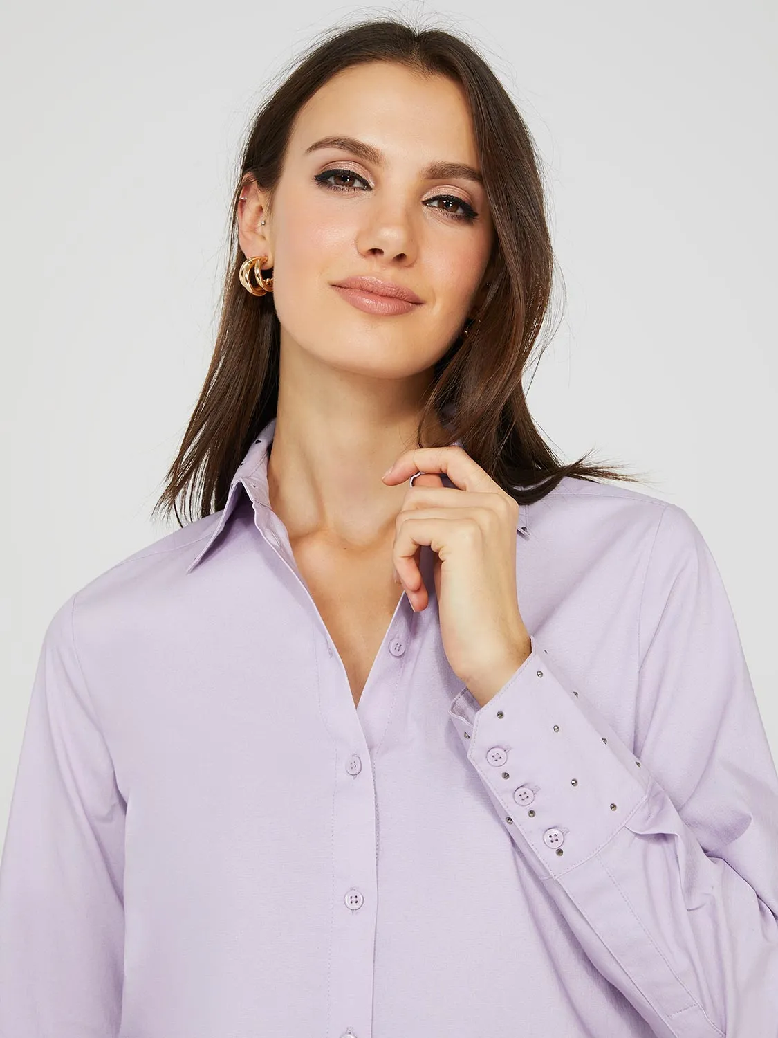 Button-Front Blouse With Stud Details