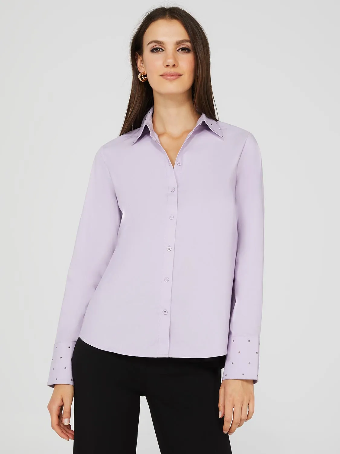 Button-Front Blouse With Stud Details