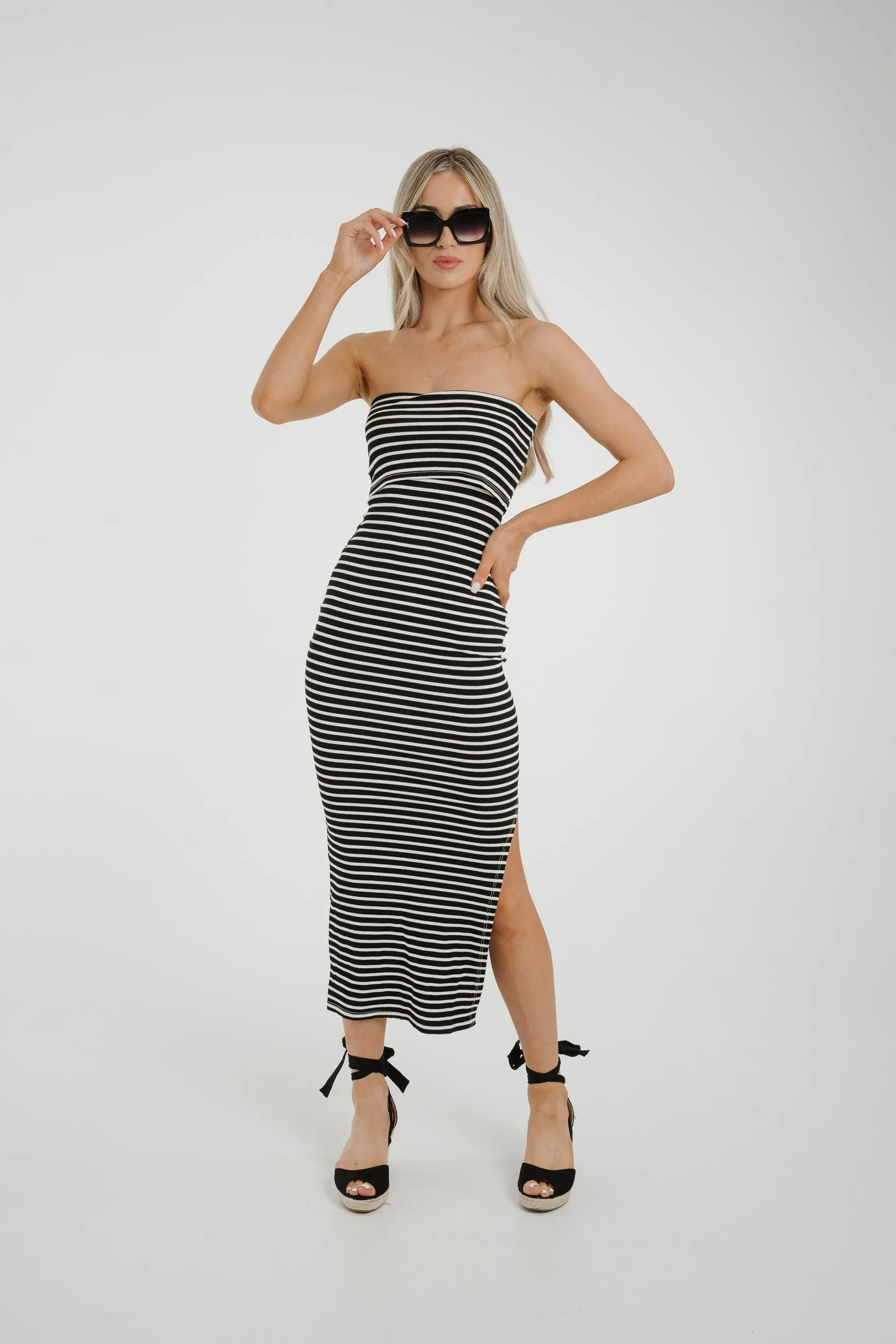 Caitlyn Stripe Bandeau Dress In Black