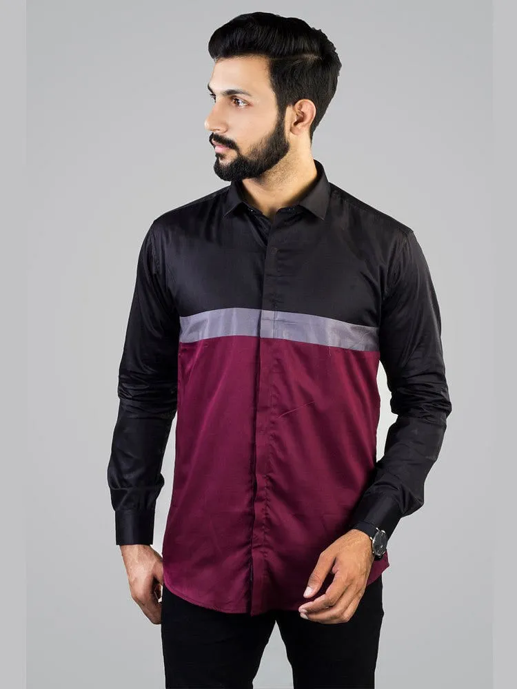 Casual Shirts for Men - Men Mehroon & Black-Block Casual Shirt