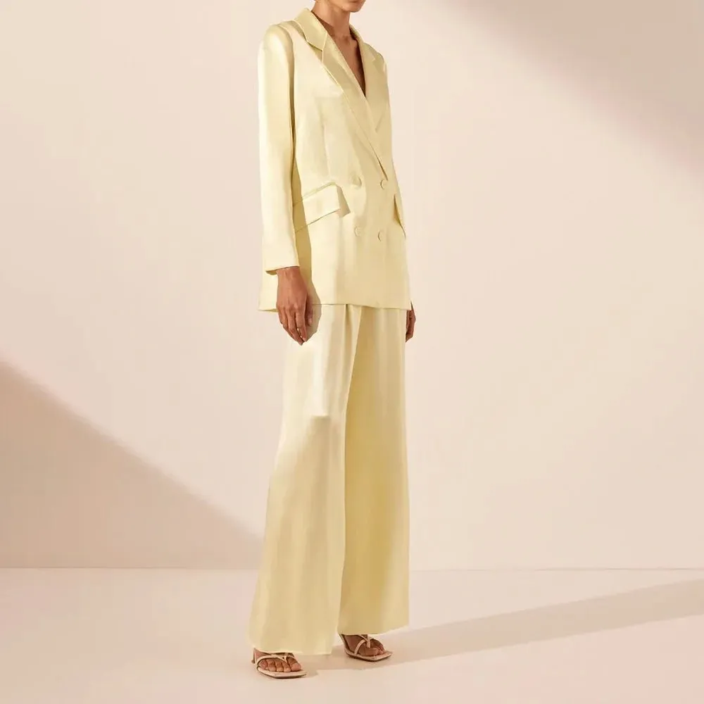 Chic Yellow Satin Pants Suit for Women