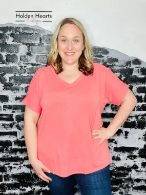 Coral Going with the Flow Tunic V-Neck Top