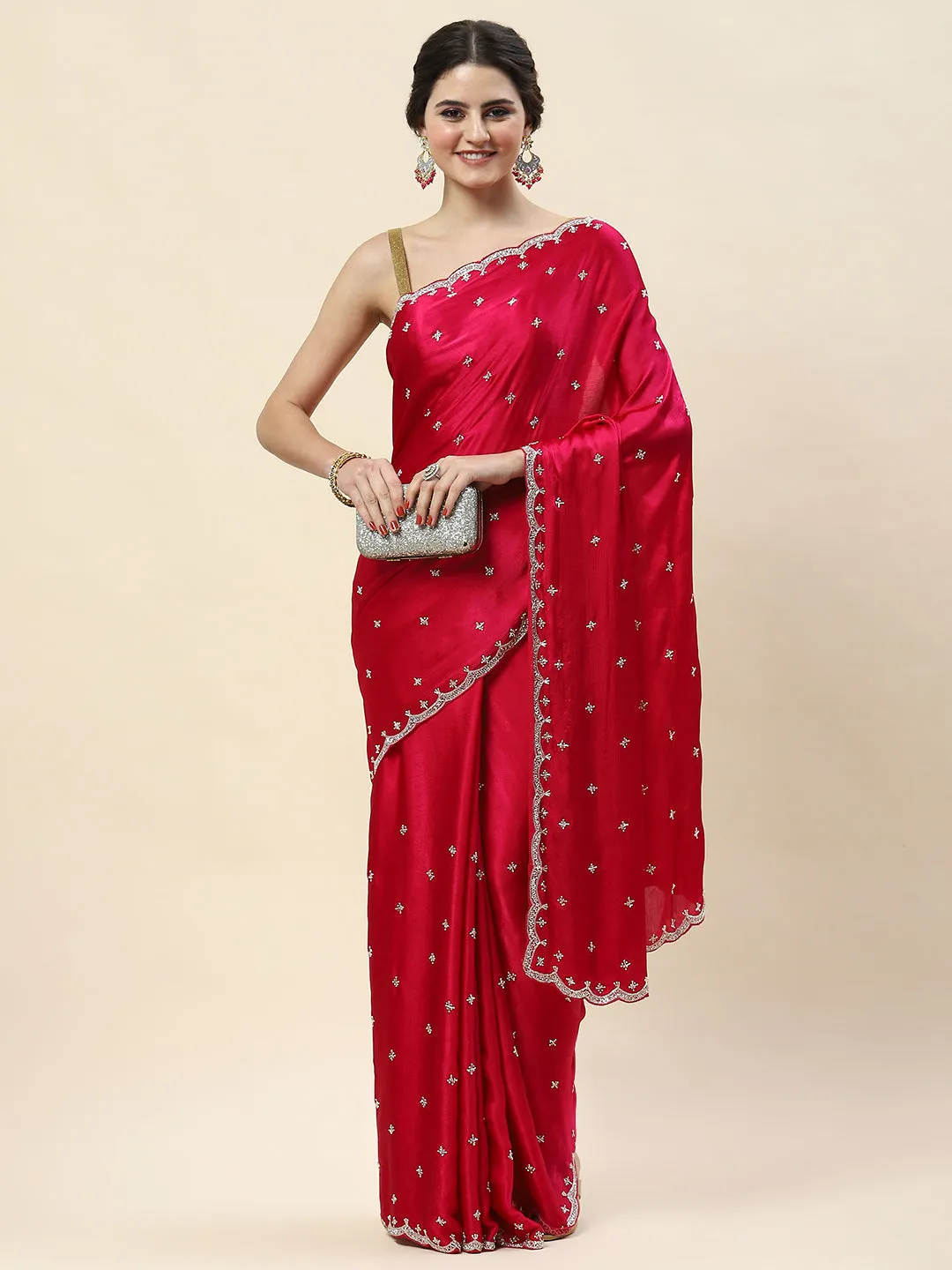 Cutdana Embroidery Chinon Saree