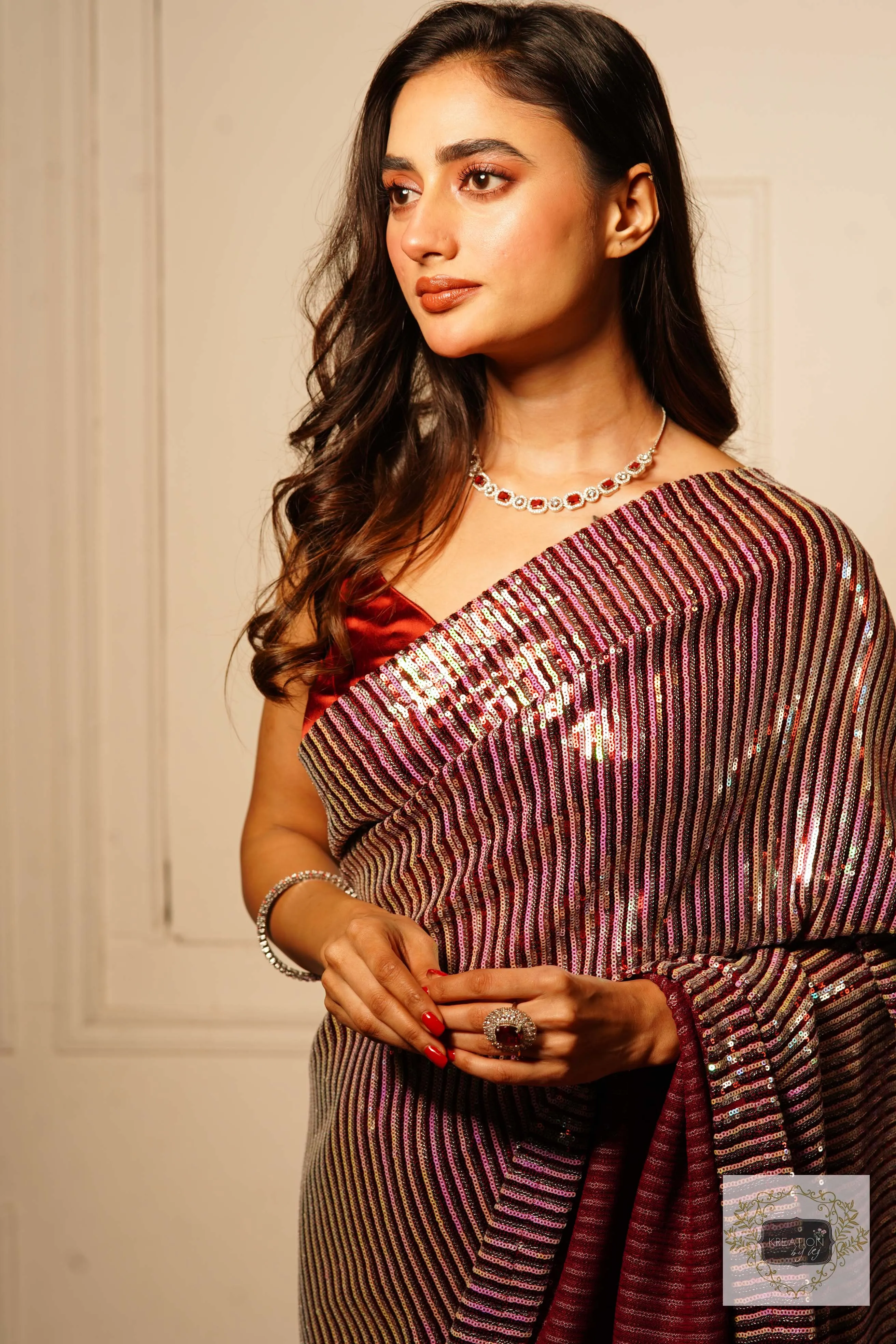 Dazzle Maroon Sequins Half Saree