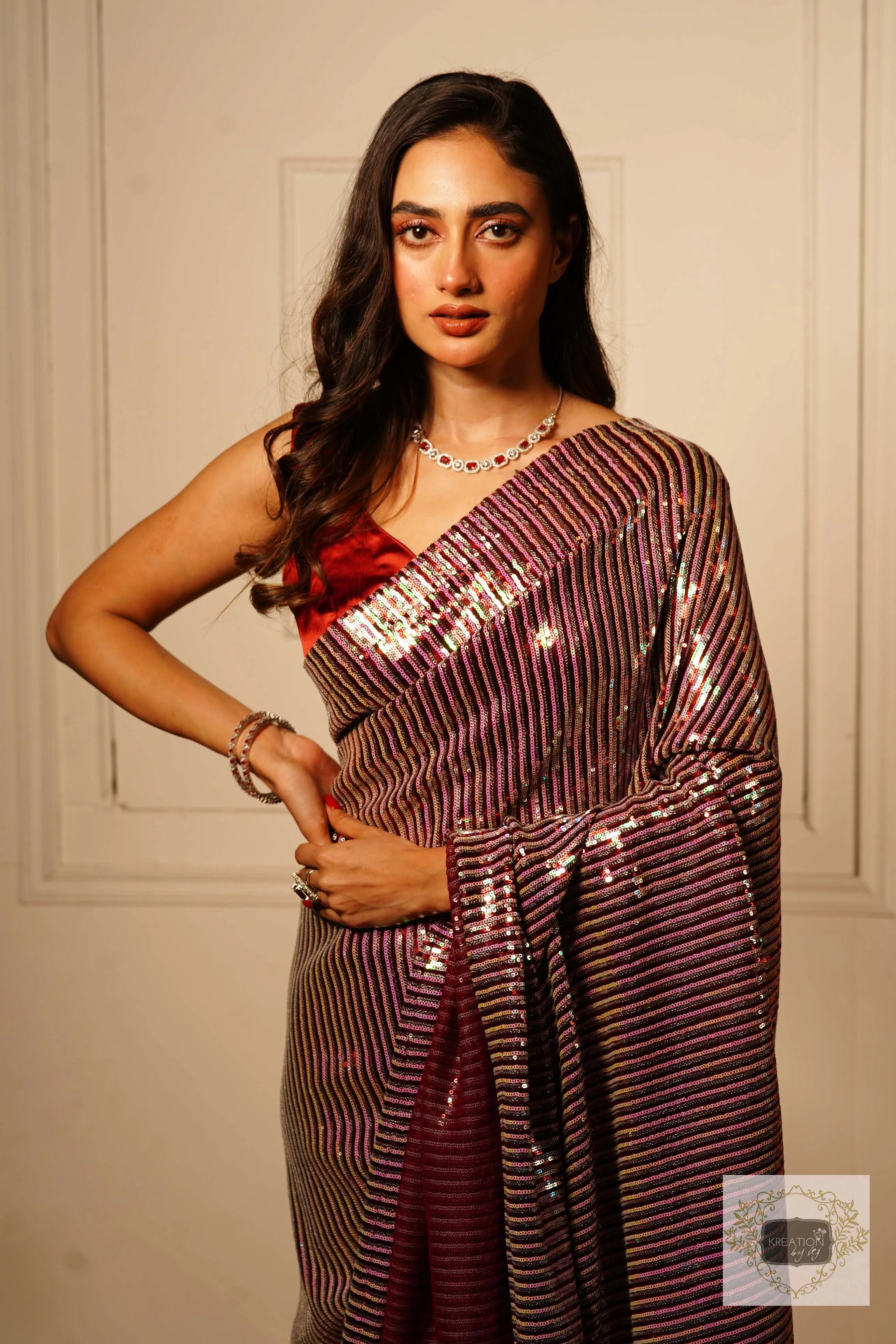 Dazzle Maroon Sequins Half Saree