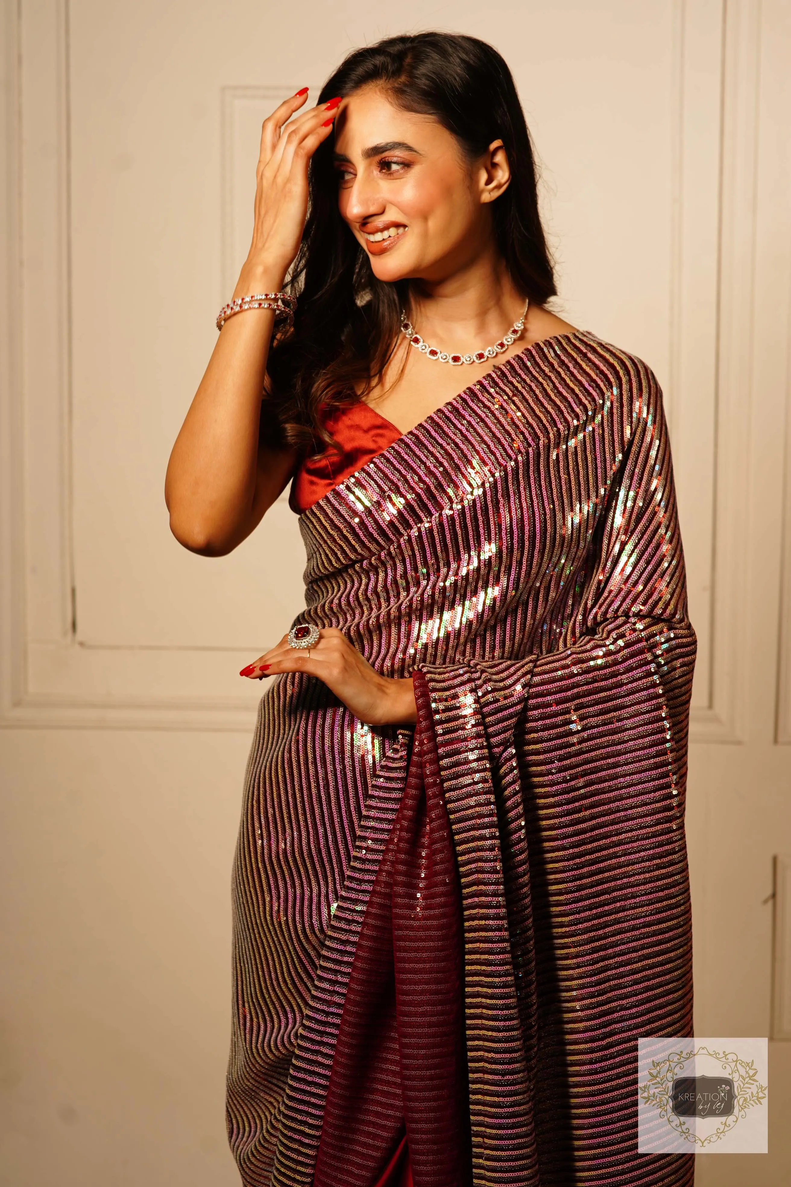 Dazzle Maroon Sequins Half Saree