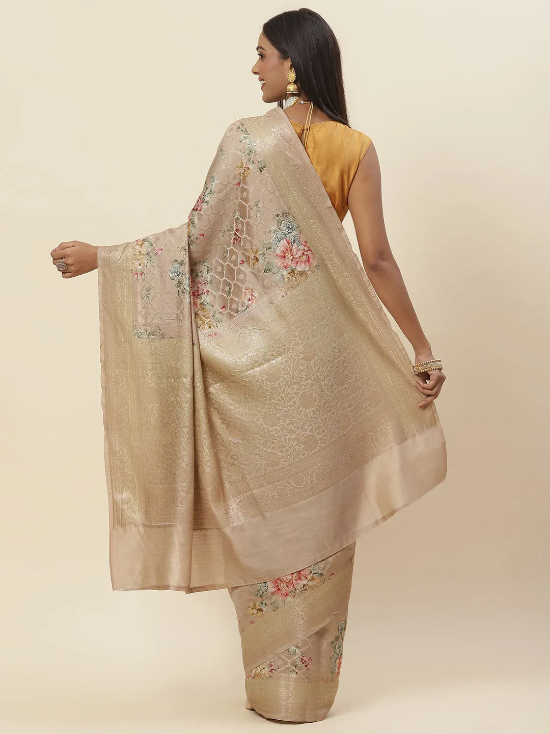 Digital Floral Printed Tussar Saree