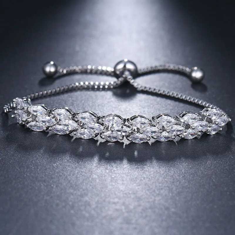 Elegant AAA CZ Crystal Leaves Charm Bracelet - 2 Colors