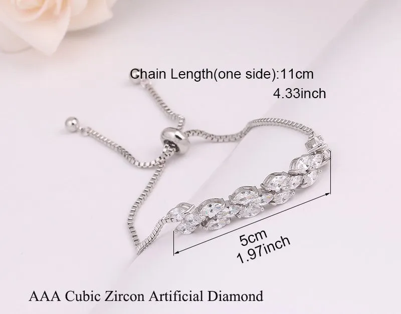 Elegant AAA CZ Crystal Leaves Charm Bracelet - 2 Colors