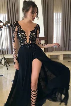 Elegant Black Evening Gown with Striking Sleeve Detail