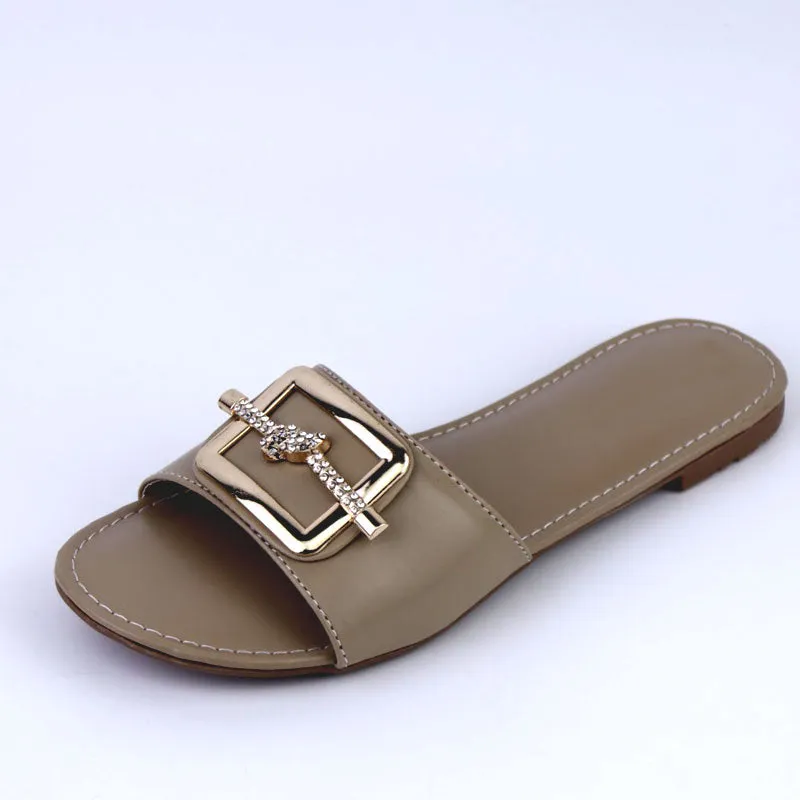 Elegant Buckled Strap Flat Slipper