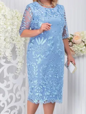 Elegant Floral Lace Plus Size Midi Dress for Women