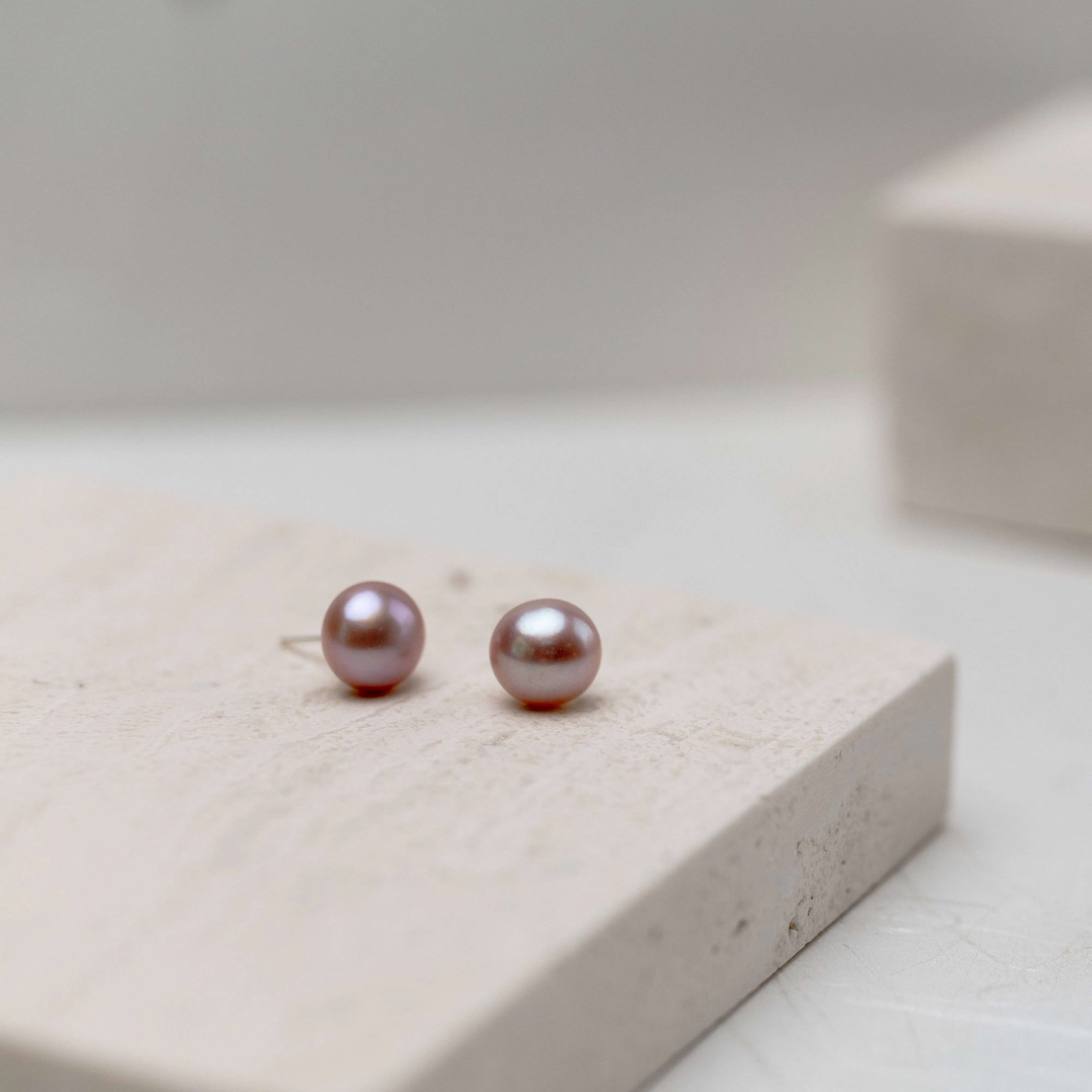 Elegant Freshwater Purple Semi Round Pearl Stud Earrings WE00207