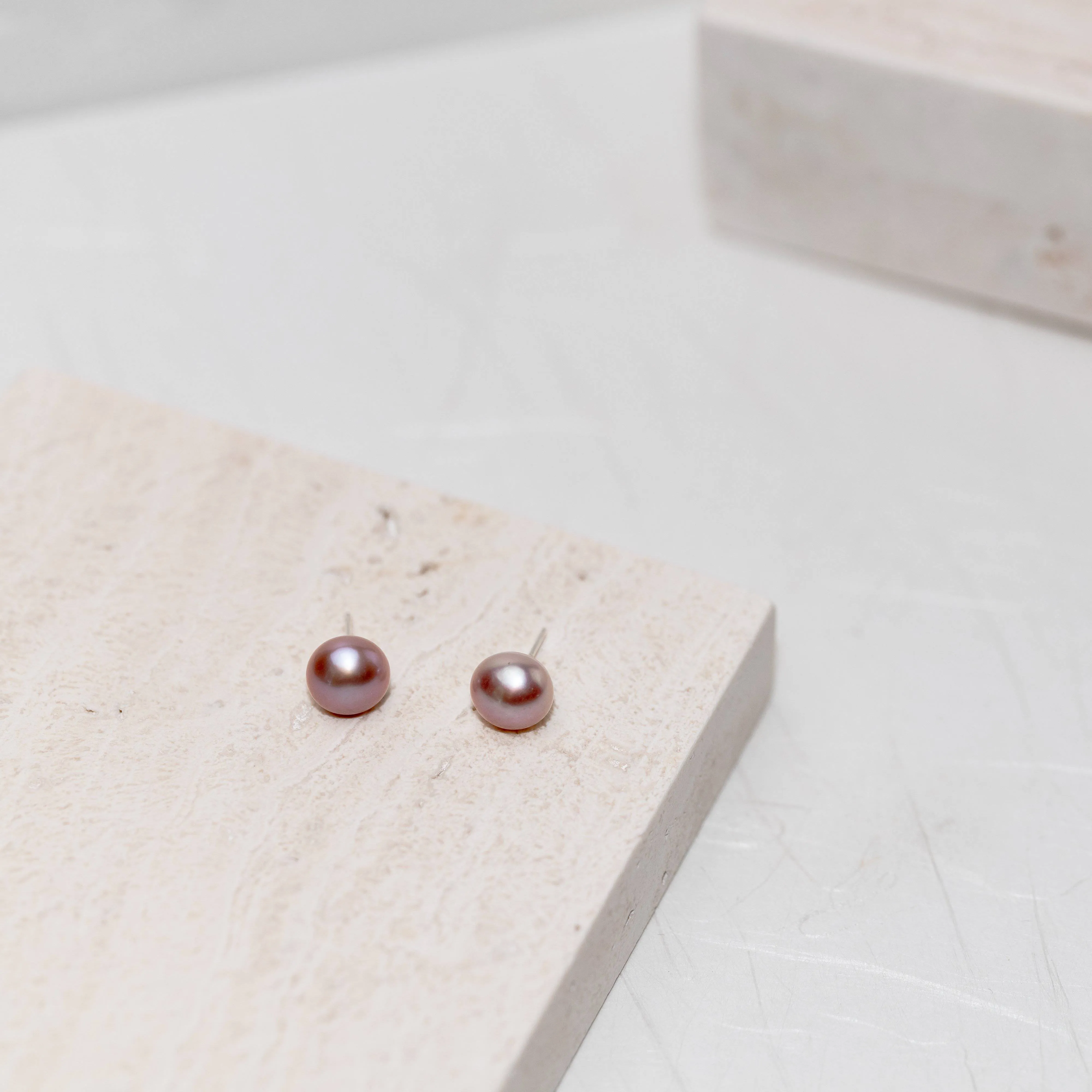 Elegant Freshwater Purple Semi Round Pearl Stud Earrings WE00207