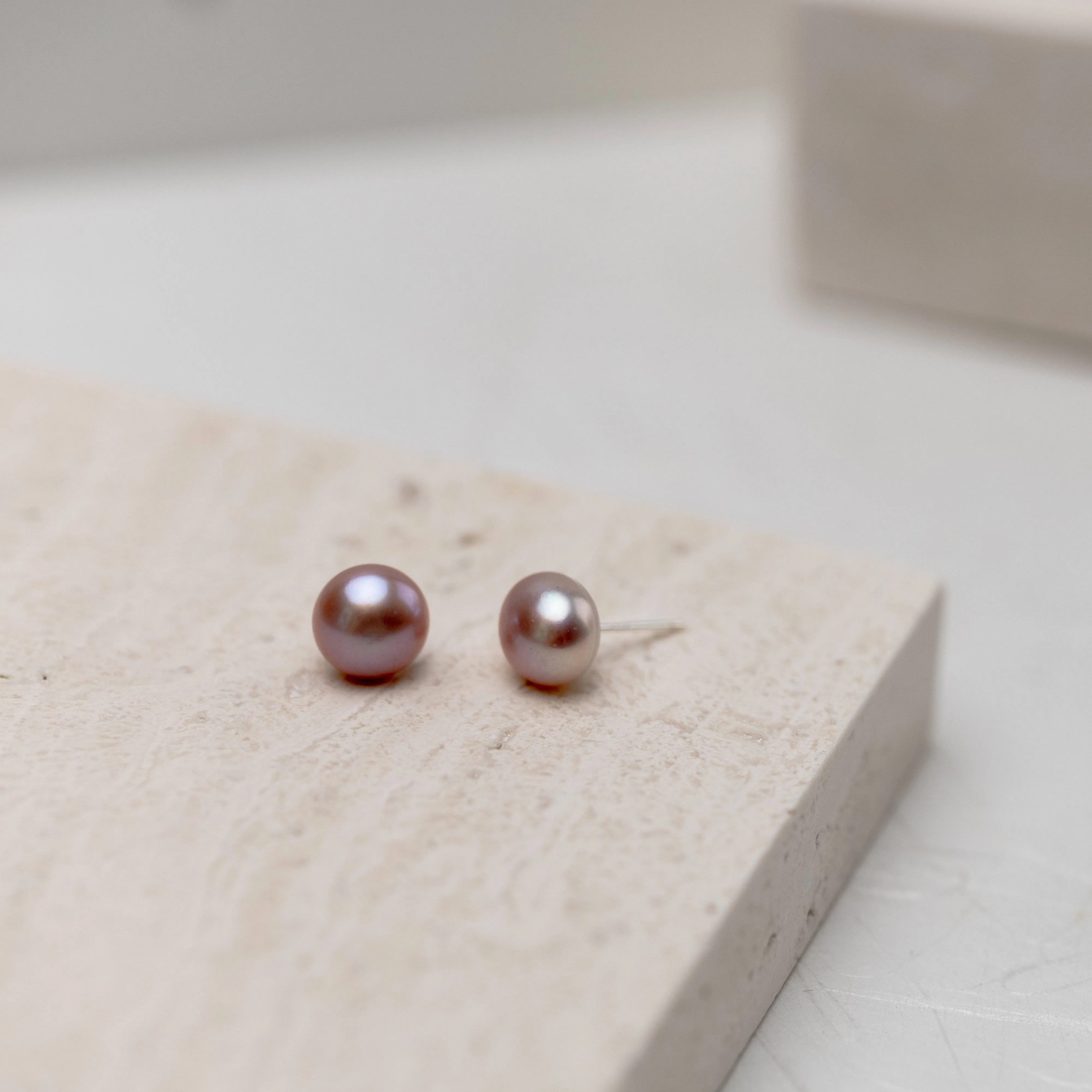 Elegant Freshwater Purple Semi Round Pearl Stud Earrings WE00207