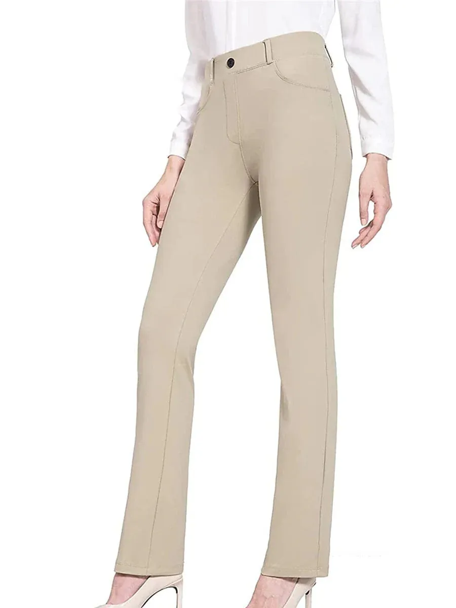 Elegant High Waist Cotton Blend Work Pants for Women