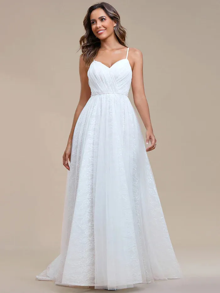 Elegant Spaghetti Straps Lace Mesh Wedding Dresses