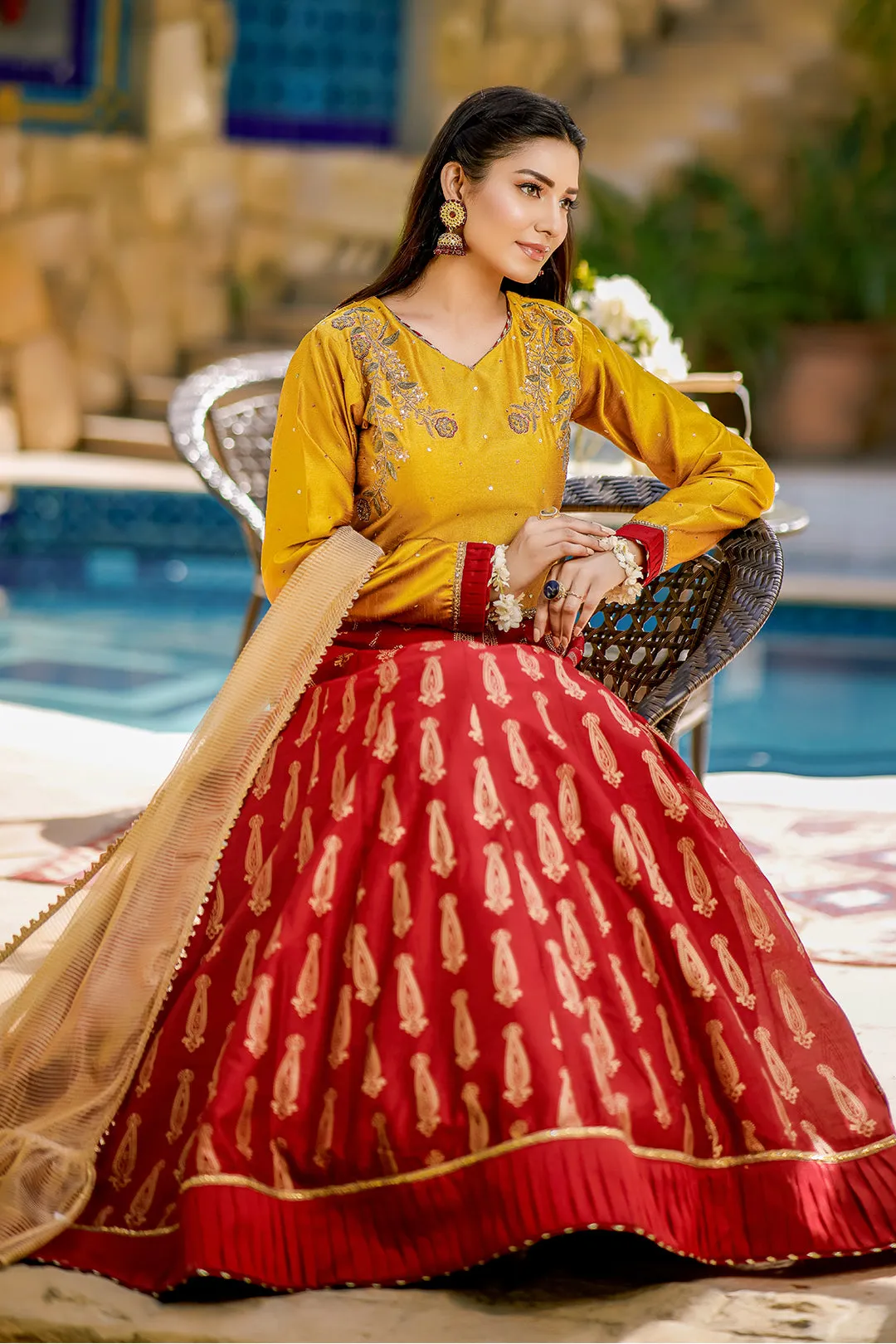 Embroidered Raw Silk Screen Print Lehenga Choli | Eid Affairs | L123036