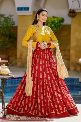 Embroidered Raw Silk Screen Print Lehenga Choli | Eid Affairs | L123036