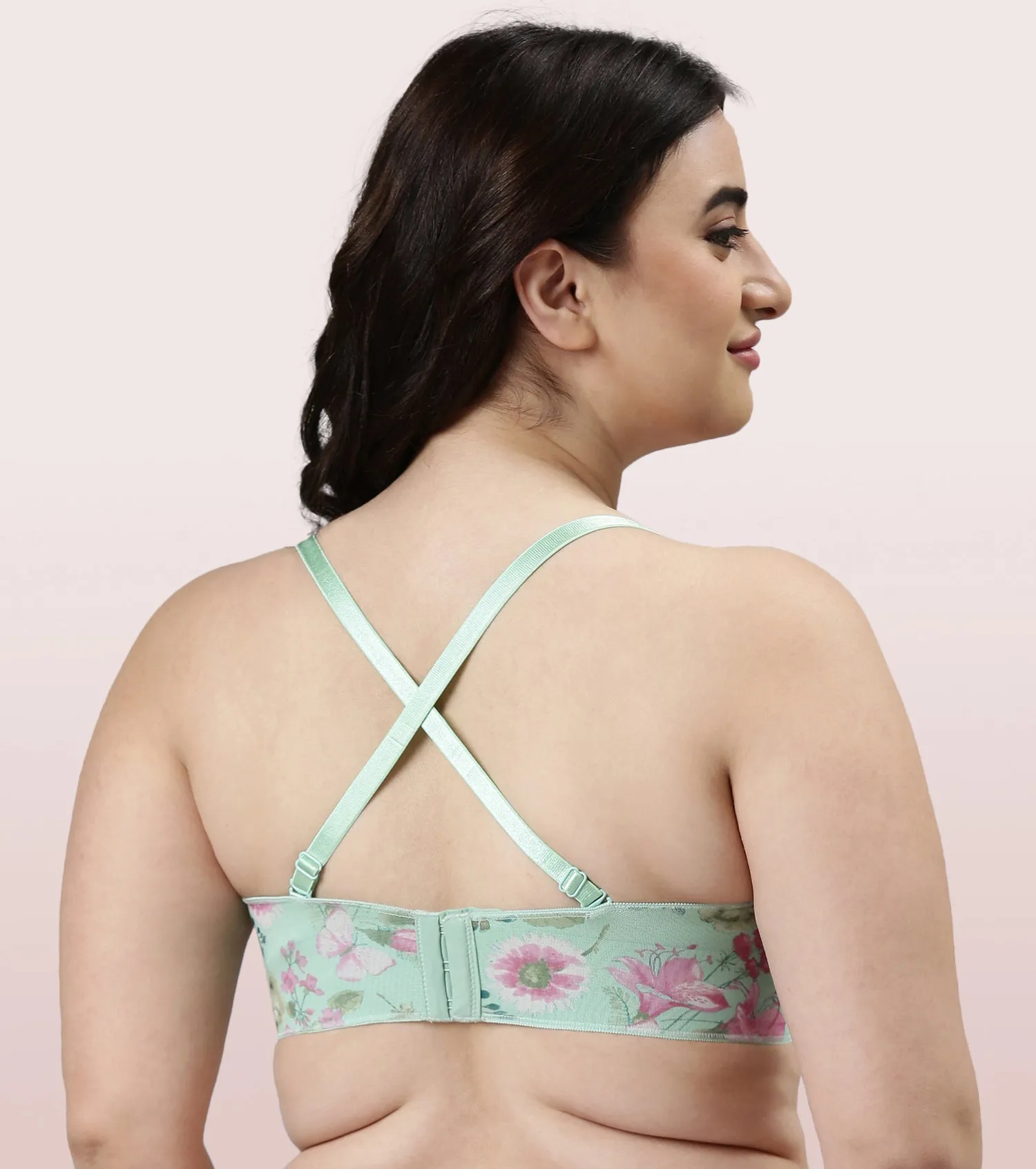 Enamor Full Figure, Strapless & Multi-Way Bra For Women - Padded, Wired Bra For Perfect Shape & Coverage | F074 | Mint Floral